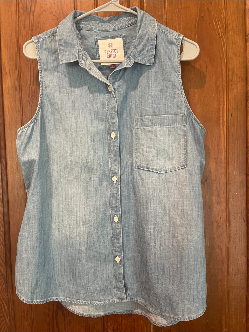 Sleeveless Chambray Button-Front Top in Light Blue